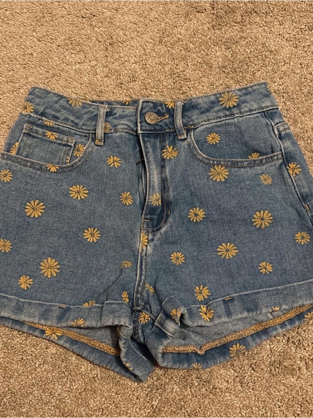 PacSun Blue Denim Daisy Print High-Rise Shorts